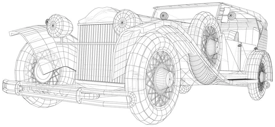 Vector Wire-frame isolated Classic car on background. Vector rendering of 3d Stock Illustration