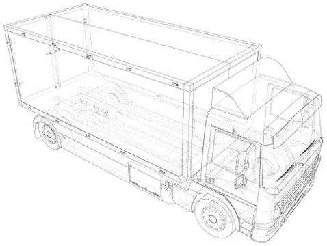 Vector Wire-frame isolated Commercial van truck on background. Vector rendering Illustrazione stock