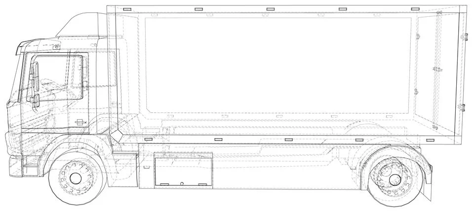 Vector Wire-frame isolated Commercial van truck on background. Vector rendering Stock Illustration