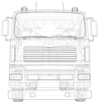 Vector Wire-frame isolated Fire truck on background. Vector rendering of 3d Stock Illustration