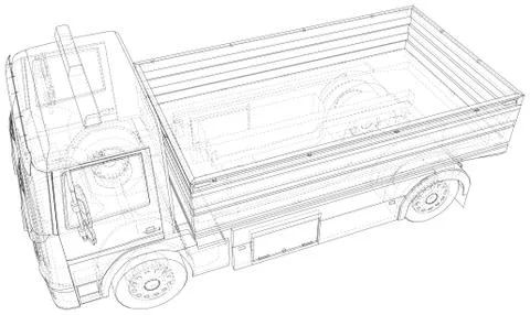 Vector Wire-frame isolated Flatbed truck on background. Vector rendering of 3d 스톡 일러스트