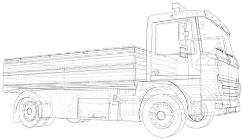 Vector Wire-frame isolated Flatbed truck on background. Vector rendering of 3d Stock-Illustration