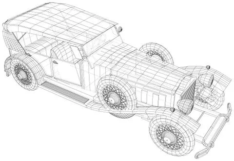 Vector Wire-frame isolated Retro car on background. Vector rendering of 3d Stock Illustration