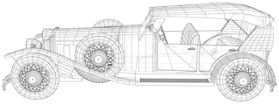 Vector Wire-frame isolated Retro car on background. Vector rendering of 3d Stock-Illustration