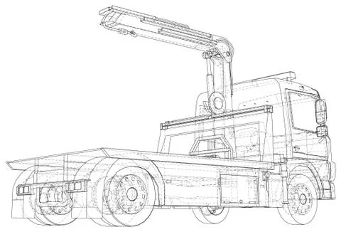 Vector Wire-frame isolated tow truck on background. Vector rendering of 3d Illustrazione stock