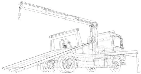 Vector Wire-frame line illustrations of tow trucks. EPS10 format. Vector created Illustrazione stock
