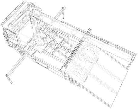 Vector Wire-frame line illustrations of tow trucks. EPS10 format. Vector created Illustrazione stock