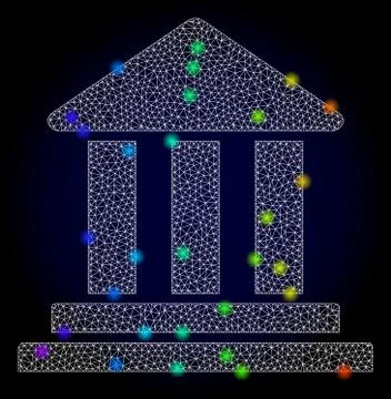 Vector Wire Frame Mesh Bank Building with Spectrum Colored Light Spots Ilustración de archivo