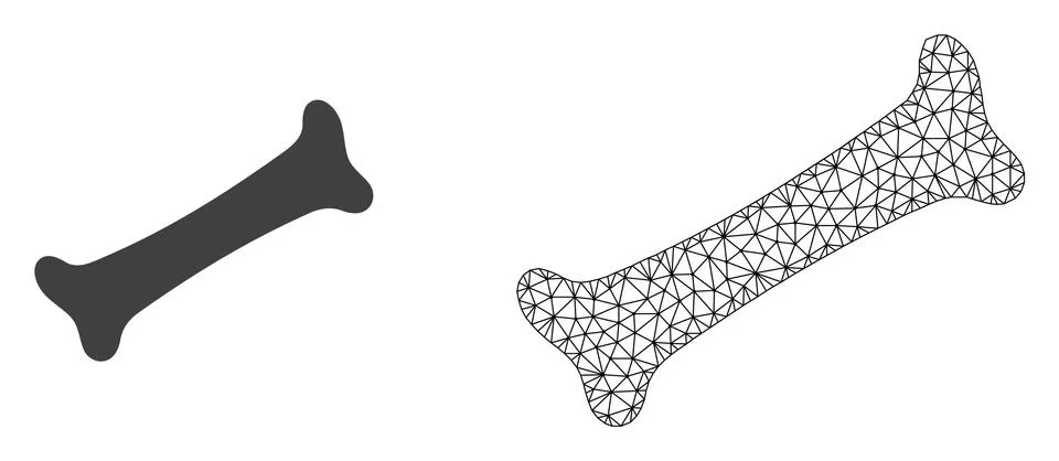 Vector Wire Frame Mesh Bone and Flat Icon Stock Illustration