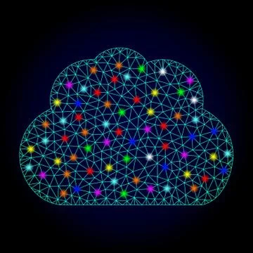 Vector Wire Frame Mesh Cloud with Glowing Spots for Chistmas Illustrazione stock