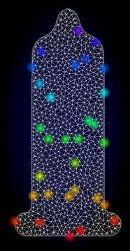 Vector Wire Frame Mesh Condom with Spectrum Colored Light Spots Stock-Illustration