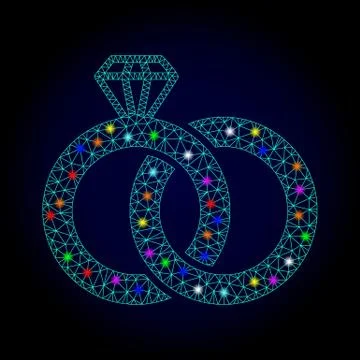 Vector Wire Frame Mesh Diamond Wedding Rings with Glare Spots for Chistmas 库存插图
