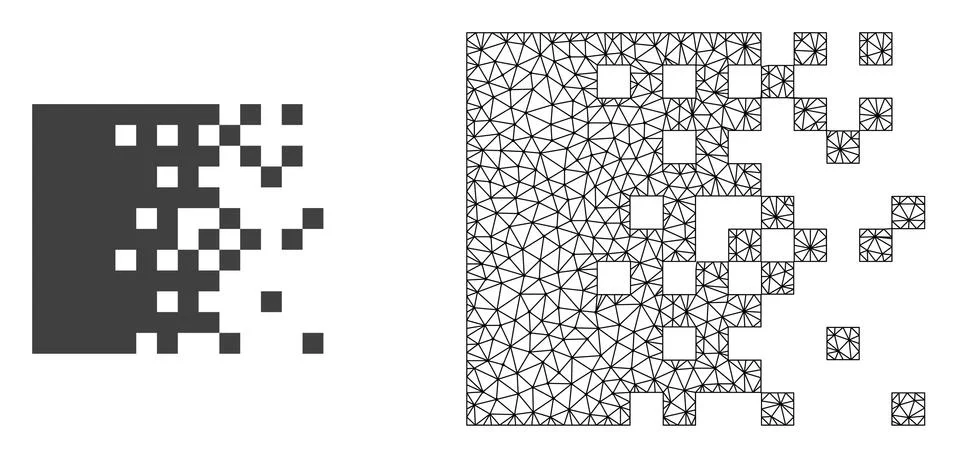 Vector Wire Frame Mesh Dissolving Pixels and Flat Icon Stock Illustration