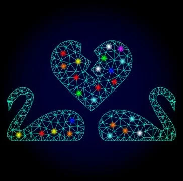 Vector Wire Frame Mesh Divorce Swans with Light Spots for New Year Ilustração Stock