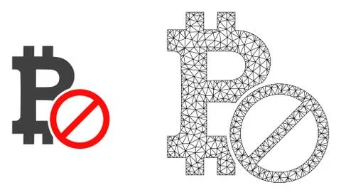 Vector Wire Frame Mesh Forbidden Bitcoin and Flat Icon Stock Illustration