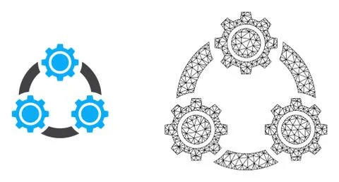 Vector Wire Frame Mesh Gear Planetary Transmission and Flat Icon Stock Illustration