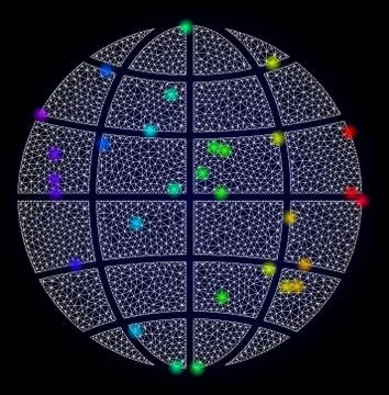 Vector Wire Frame Mesh Globe with Rainbow Colored Glare Spots Stock Illustration