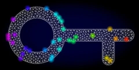Vector Wire Frame Mesh Key with Rainbow Colored Glowing Spots Stockillustratie