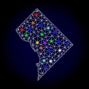 Vector Wire Frame Mesh Map of District Columbia with Light Spots for New Year Stock Illustration