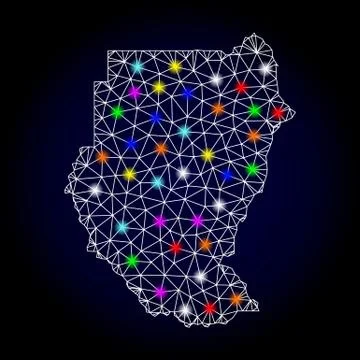 Vector Wire Frame Mesh Map of Sudan with Light Spots for Christmas Stock Illustration