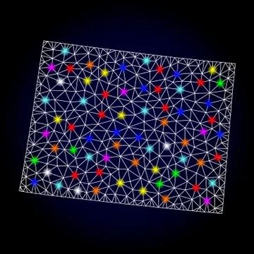 Vector Wire Frame Mesh Map of Wyoming State with Light Spots for New Year Stockillustratie