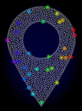 Vector Wire Frame Mesh Map Marker with Rainbow Colored Glowing Spots Stock Illustration