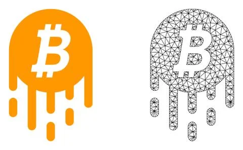 Vector Wire Frame Mesh Melting Bitcoin and Flat Icon Illustrazione stock
