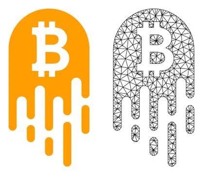 Vector Wire Frame Mesh Melting Bitcoin and Flat Icon Illustrazione stock