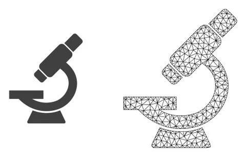 Vector Wire Frame Mesh Microscope and Flat Icon Stock Illustration