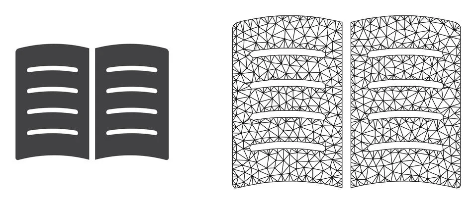 Vector Wire Frame Mesh Open Book and Flat Icon Stock Illustration