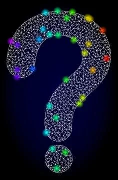 Vector Wire Frame Mesh Question Mark with Spectrum Colored Glare Spots Stock Illustration