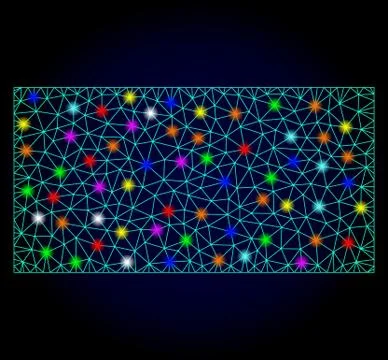 Vector Wire Frame Mesh Rectangle Brick with Glare Spots for Chistmas 스톡 일러스트