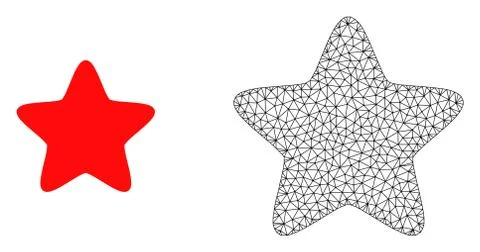 Vector Wire Frame Mesh Red Star and Flat Icon Stockillustratie