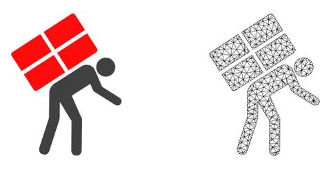 Vector Wire Frame Mesh Refugee and Flat Icon Stock Illustration