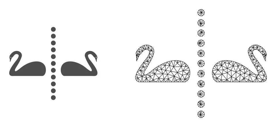 Vector Wire Frame Mesh Separate Swans and Flat Icon Ilustração Stock