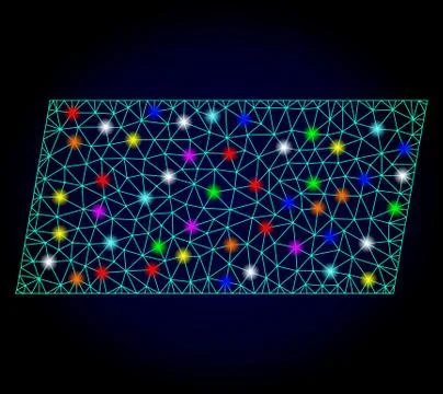 Vector Wire Frame Mesh Sheared Rectangle with Glare Spots for New Year Stock Illustration