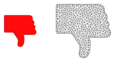 Vector Wire Frame Mesh Thumb Down and Flat Icon Stock Illustration