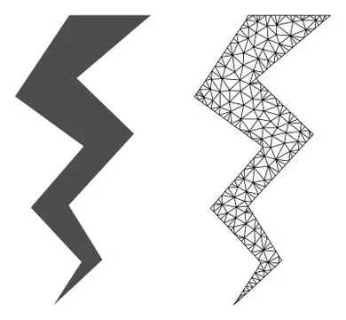 Vector Wire Frame Mesh Thunder Crack and Flat Icon Stock Illustration