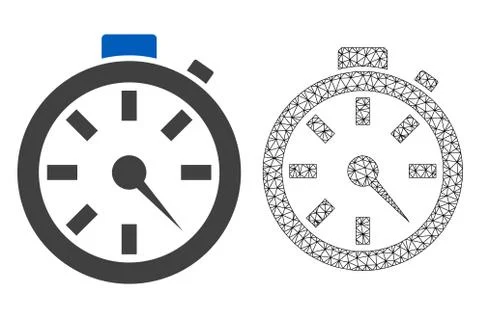 Vector Wire Frame Mesh Timer and Flat Icon Stock Illustration