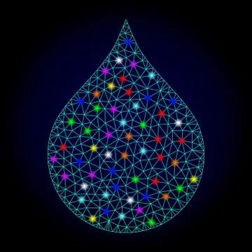 Vector Wire Frame Mesh Water Drop with Glowing Spots for Chistmas Stock Illustration