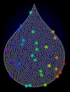 Vector Wire Frame Mesh Water Drop with Rainbow Colored Light Spots Stock-Illustration