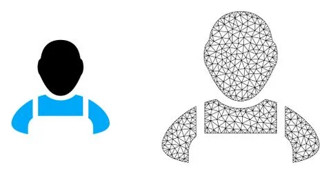 Vector Wire Frame Mesh Worker and Flat Icon 스톡 일러스트