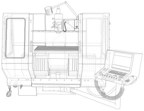 Vector Wire-frame Milling machine. The layers of visible and invisible lines are Illustrazione stock