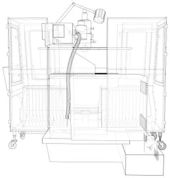 Vector Wire-frame Milling machine. The layers of visible and invisible lines are Stock Illustration