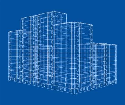 Vector wire-frame model of a multi-storey building Ilustración de archivo