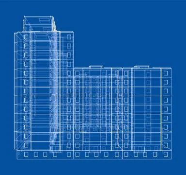 Vector wire-frame model of a multi-storey building Ilustración de archivo