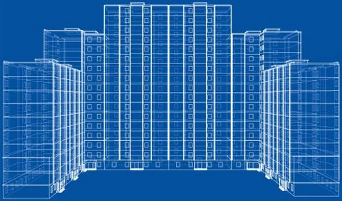 Vector wire-frame model of a multi-storey building Ilustración de archivo