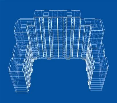 Vector wire-frame model of a multi-storey building Ilustración de archivo