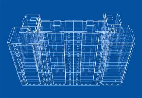 Vector wire-frame model of a multi-storey building Ilustración de archivo