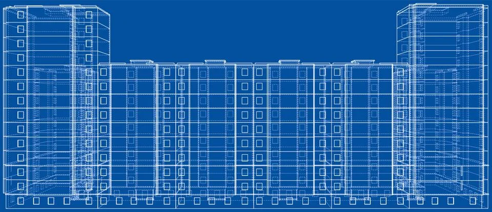 Vector wire-frame model of a multi-storey building Ilustración de archivo